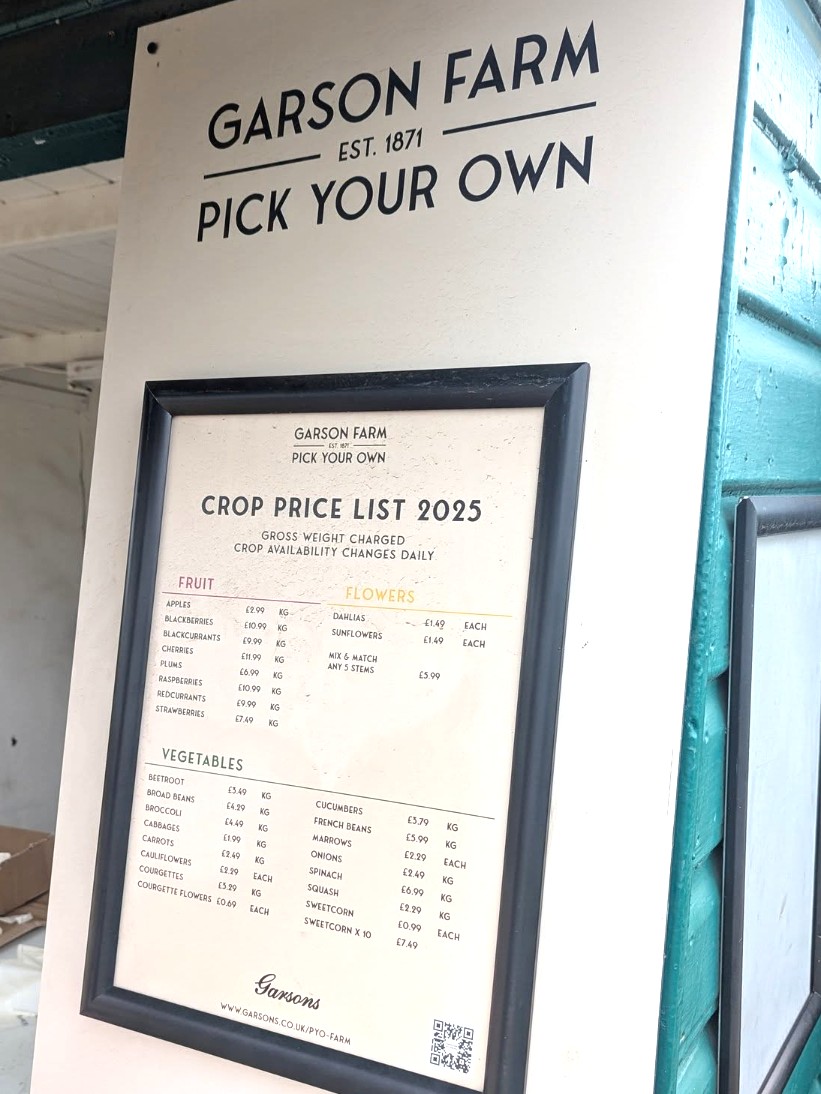 Garsons PYO crop price list