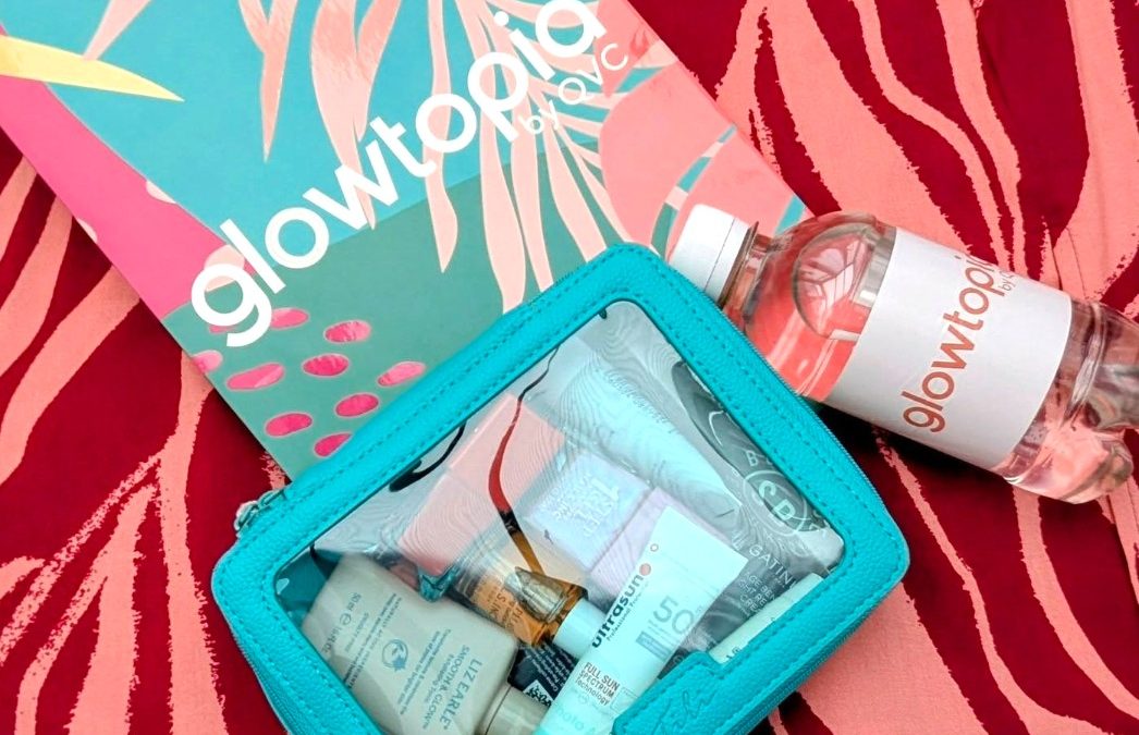 glowtopia water bottle, gift bag and travel pouch